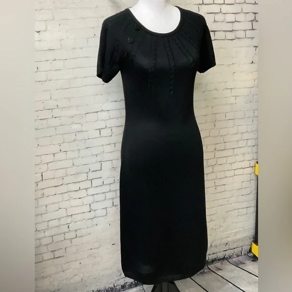 Calvin Klein Women Black BodyCon Sheath Wool Sweater Dress Cap Sleeve XS… - Picture 3 of 11